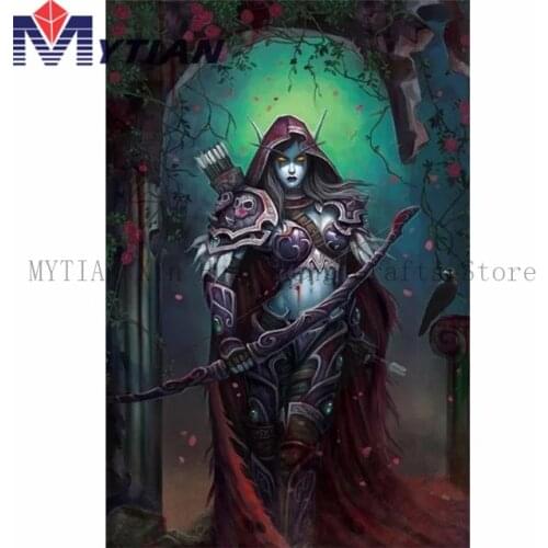 WOW Archer Sylvanas 5d Diamond Painting kit Full Square Round Embroidery Mosaic Wall Art Rhinestone Pasted Movie Poster Figures