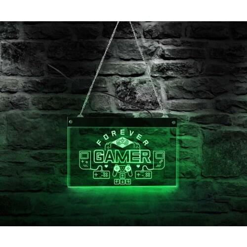 Forever Gamers Neon Signs Game Room RGB Color Lighting Sign Gamepad Hanging Electric Display Acrylic Board Sign Remote Control