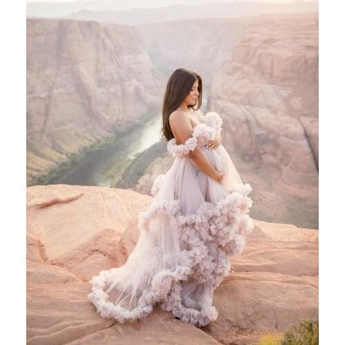 New Arrival Bridal Ruffled Tulle Robes Women Tulle Maternity Dressing Gowns Long Sheer Party Dresses Photo Shoot Custom Made