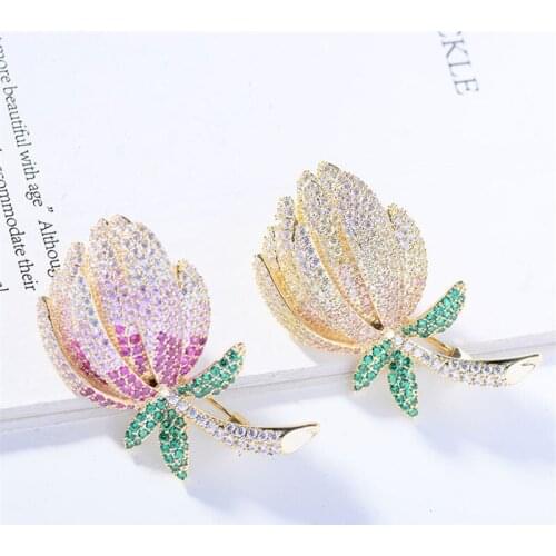 OKILY Luxurious Fully-Zircon Rose Flower Brooches for Women Lady Graceful Scarf Scarves Clip Pin Fashion Accessories Broochpins