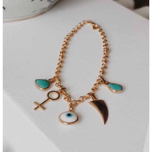 GULCE DERELI, CARNAVAL NECKLACE, FIVE CHARM CHAIN NECKLACE, GIFT BOX, GOLD/SILVER PLATED