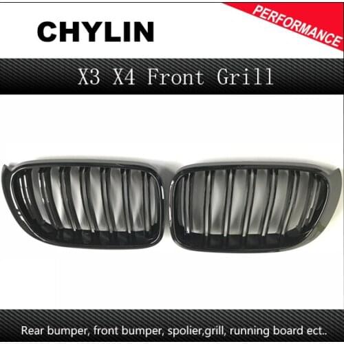 X3 F25 Front Grill X4 F26 ABS Front Kidney Dual Slat Mesh Grille for BMW 2014 + X Series SUV X3 F25 and X4 F26 Gloss Black