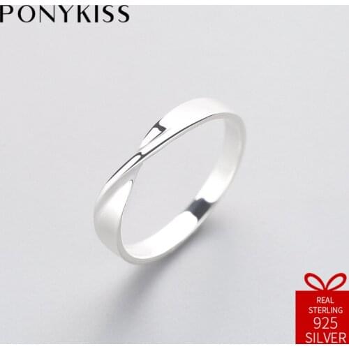 PONYKISS Classic 100% 925 Sterling Silver Wave Geometric Ring Fine Jewelry Women Birthday Party Anniversary