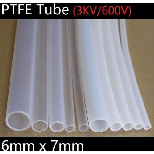 PTFE Tube ID 6mm x 7mm OD F46 Insulated Capillary Heat Protect Transmit Hosing Rigid Pipe Temperature Corrosion Resistance 600V