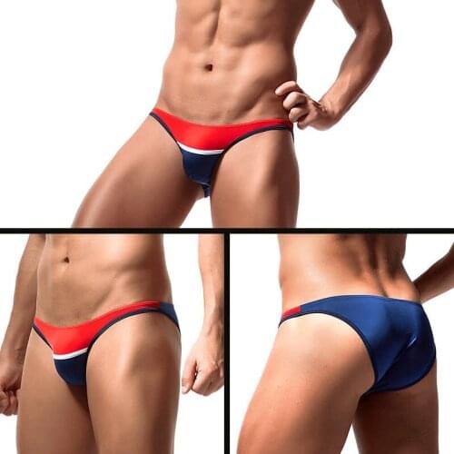 Sexy Underwear Men Gay Bikini Briefs Ultra Thin Ice Silk Underwear Men Panty Low Waist Patchwork ropa interior hombre Mini Brief