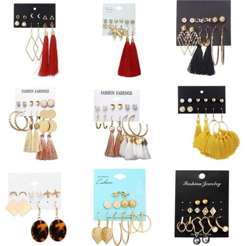 SHUANGR Hoop Earrings For Women Fashion Aros Geometric Vintage Rhombus Crystal Big Earrings Set 2019 Female Bohemian Jewelry