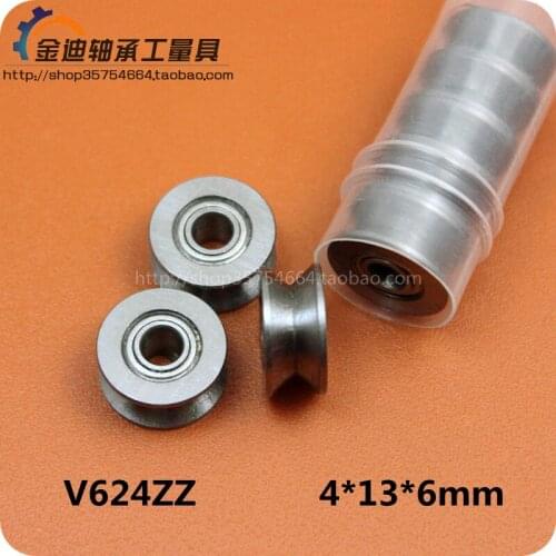 10pcs V624ZZ V Groove Ball Bearing Pulley Bearings For Rail Track Linear Motion System 4*13*6mm V Groove Pulley