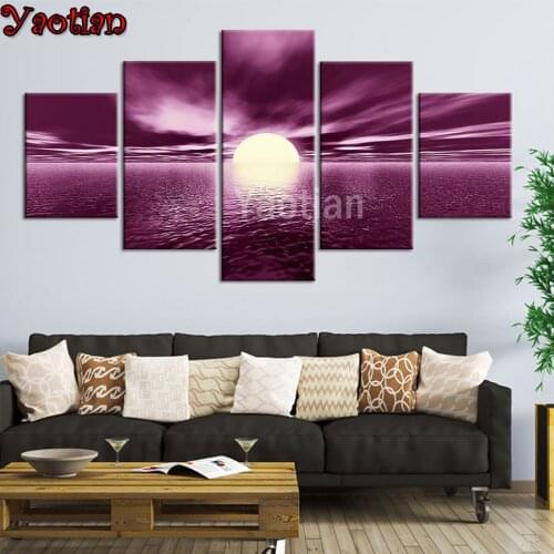 Sunset Sea Natural Landscape Diamond painting Full round Square drill Cross Stitch Diamond Mosaic 5 Piece 3D Embroidery Sale