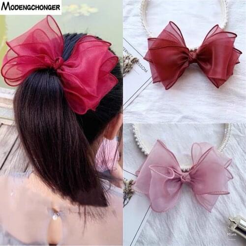 Fashion Four Layers Yarn Barrettes Bow Sequin Love Hair Clips Princess Hairgrip Side Clip Fairy Girl Sweet Lace Hair Accessories
