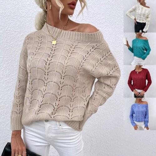 Women Clothing Sweater Autumn Winter 2021 New Knitwear Batwing Sleeve Hollow Out Off-The-Shoulder Female Pullovers