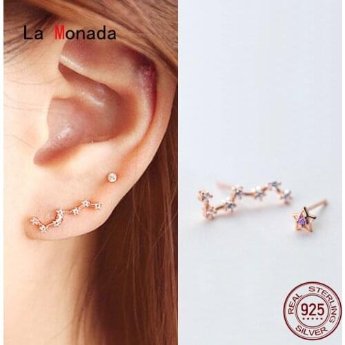 La Monada Stud Earrings For Women Silver 925 Star Asymmetrical Fine Women Earrings Jewelry Stud Earrings 925 Silver Pentagram
