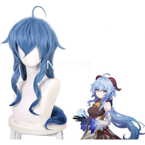 Game Genshin Impact COS Ganyu Gradient Blue Long Wig Cosplay Costume Heat Resistant Synthetic Hair Gan Yu Women Party Wigs