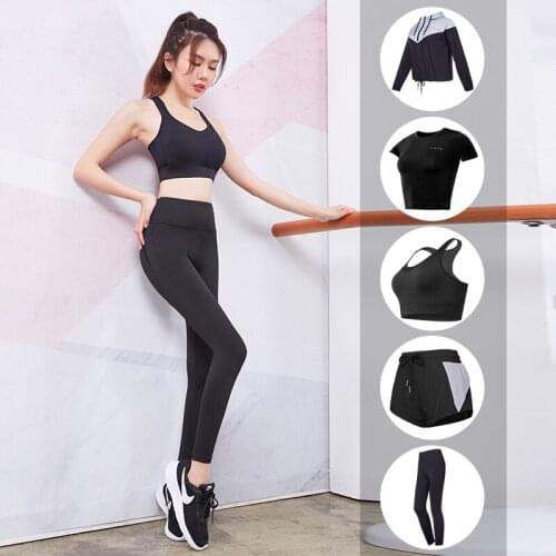 Women 5 pcs/set sport sets bra+t shirt+coat+shorts+pants quick dry yoga sets sports wear for women gym clothing jogging femme
