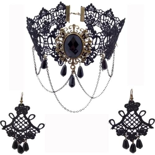 YiYaoFa Handmade Party Jewelry Set Gothic Jewelry for Women Black Lace Necklace & Earring Women Accessories Party Jewelry YTZ-02