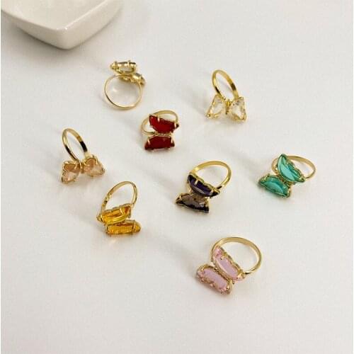 Minar Charms Colorful Clear Glass Butterfly Rings for Women Rainbow Crystal Simulation Wing Finger Ring Everyday Boho Jewelry