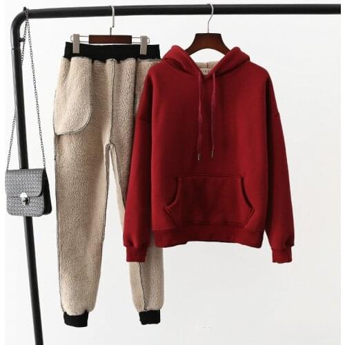 Winter Women Sportswear Tracksuit Thick Fleece Warm Hoodie Sweatshirt+pant Running Jogger Fitness Workout Casual Set Sport Suit