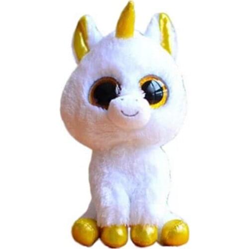 15CM Ty Beanie Boos Big Eyes White Unicorn With Golden Horns Plushie Stuffed Animal Toys Bedside Doll Decor Child Birthday Gift