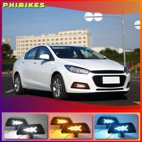2PCS For chevrolet cruze 2015 2016 DRL Daytime Running Light fog lamp cover with yellow turn signal