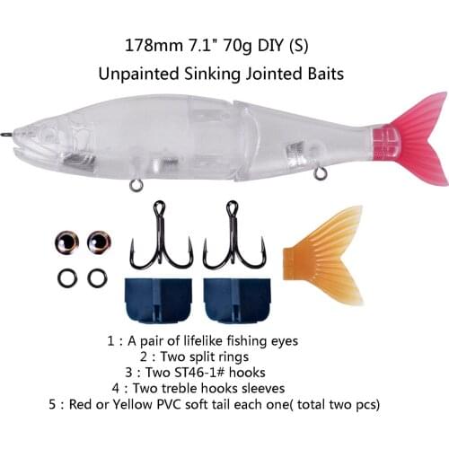 2pcs Unpainted Swimbait DIY Fishing Lure Jointed Bait Slow Sinking Floating 148mm 178mm Topwater Section Swimbait Bass