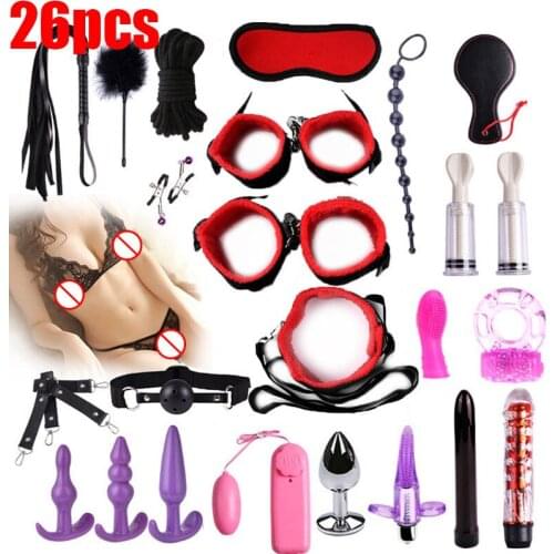 26PCS Sex Toys For Men Male Masturbator Sex Handcuffs Mouth Gag Sex Game Anal Vibrator Bondage Game Sexy Lingerie Toys