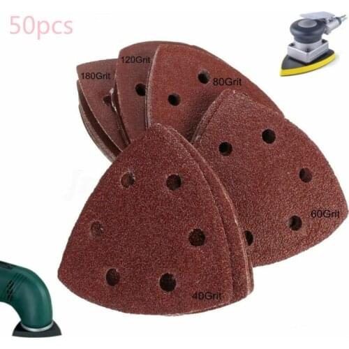 50PCS triangle flocking sandpaper 6 holes 40 60 80 120 180 sandpaper for metal wood grinding and polishing grinder