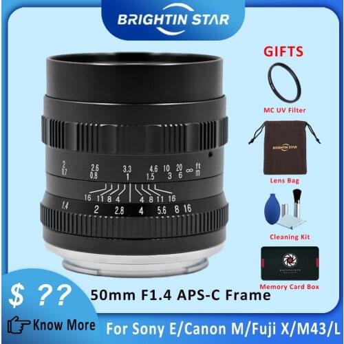Brightin Star 50mm F1.4 Prime Lens Large Aperture Manual Lens for Sony E-mount for Fuji X-mount M4/3 Mount Mirrorless Cameras