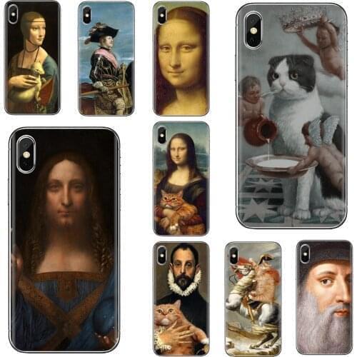 For Xiaomi poco X3 nfc F2 Pro M3 Mi 5X 6X Max Mix 1 2 2S 3 Mi5 Mi6 Mi3 Mi4 Soft TPU Covers Mona-Lisa-C-Cat-Leonardo-da-Vinci