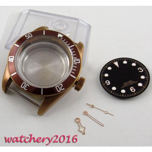 41mm Sapphire Crystal coffee Watch Case + Black Dial + Hands fit 8205 8215 821A 2836 Movement