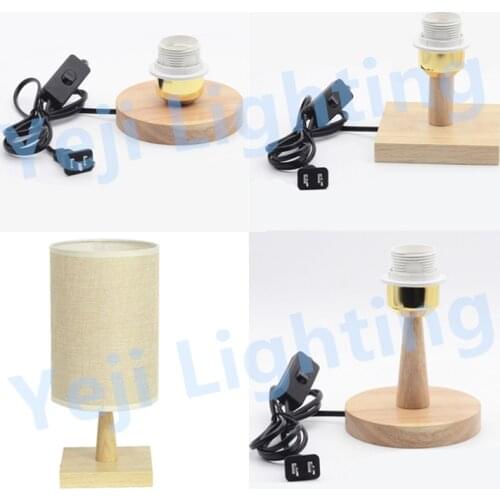 100mm / 120mm wood base with E27 socket lamp holder with on / off button switch cable cord set wood table led lamp for bed room