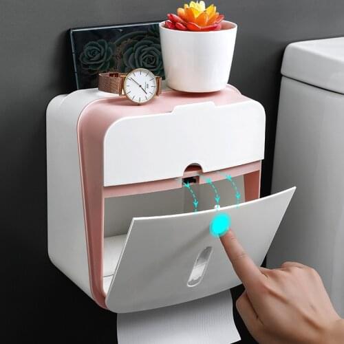 Punch-Free Tissue Box Double-Layer Storage Rack Bathroom Toilet Paper Plastic Waterproof Multifunctional Bathroom Accessories