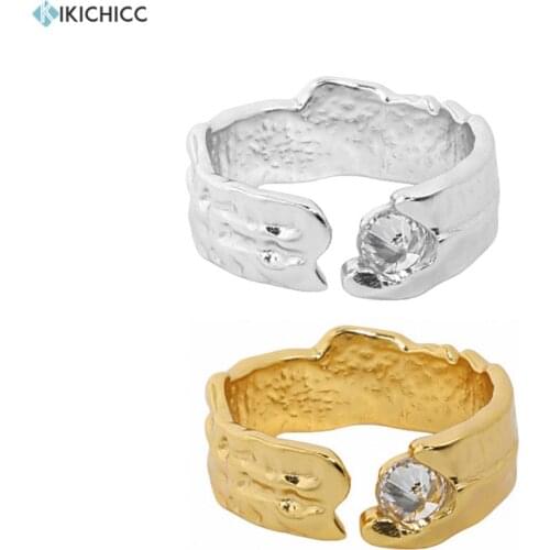 KIKICHICC 925 Sterling Silver Gold Irregular Geometric Clear Zircon Charm Resizable Rings Adjutstable Women Jewelry Crystal