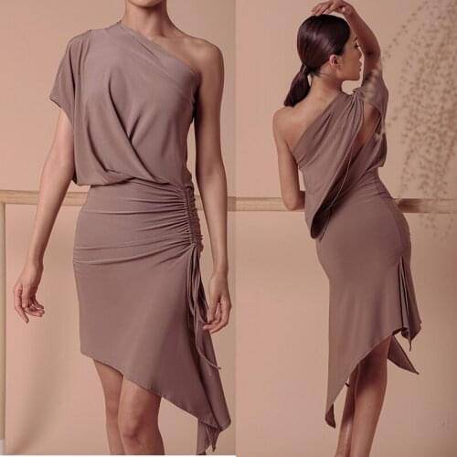 Latin dress Tango Salsa Cha Cha Samba Rumba dress one shoulder black kalki Practice Clothing professional Latin dance dress