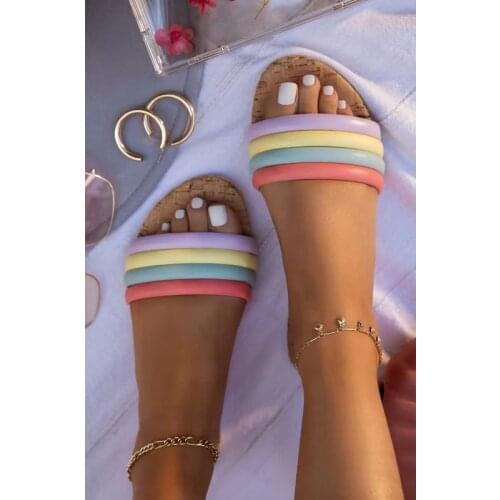 Summer Slippers Open Toe Round Toe Womens Shoes Flat Sandals Outdoor Leisure Beach Shoes Plus Size 43