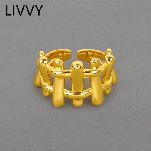LIVVY Silver Color Irregular Woven Hollow Geometric Rings Opening Adjustable Women Party Jewelry Decoration Gifts