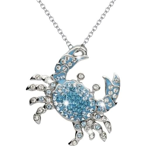 Cute Ocean Crab Crystal Necklace For Women Animal Sea Pendant Necklace Jewelry Girls Gift