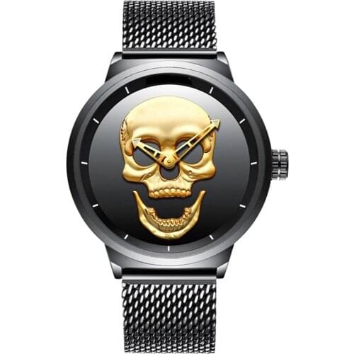 2020 Cool Skull Men Watch Brand Luxury Quartz Men Watches Milanese Watch Band Waterproof Retro Fashion Gold Black Clock For Boy