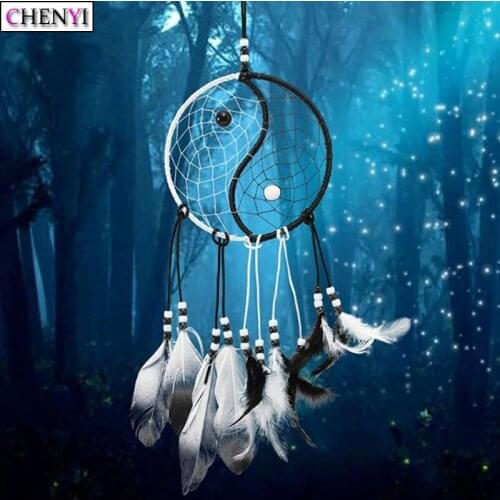 CHENYI 5D DIY Diamond Painting Dream Catch Full Diamond Art Embroidery Kit Cross Stitch Feather Picture Home Decor Handmade Gift