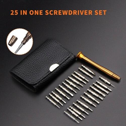 25 in 1 Screwdriver Set Multi-Function Mini Screwdriver Bit Set With Leather Sheath Portable Precision DIY Manual Repair Tool