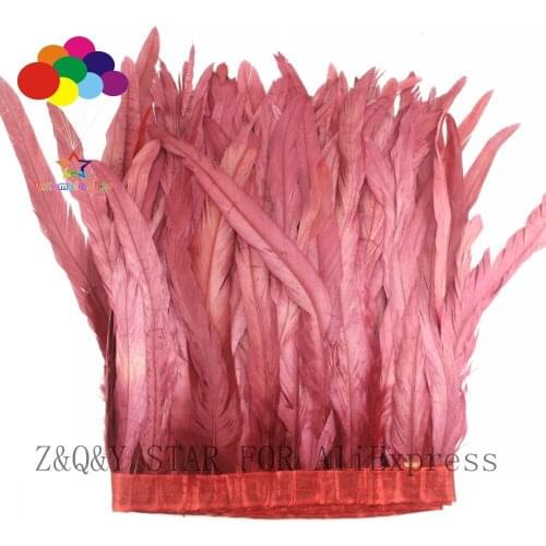 Natural beautiful 20-25CM cock tail feather dyed burgundy made into cloth edge DIY performance costume craft jewelry feather
