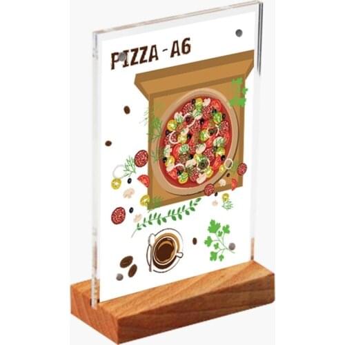 A6 Vertically Loading Wood Base Countertop Clear Acrylic Sign Holders Desk Sign Label Holder Photo Frame Stand Table Top Magnet