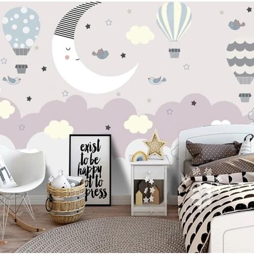 Custom Photo Wallpaper Modern Hand Painted 3D Cartoon Starry Night Sky Stars Moon Landscape Painting Childrens Room Wallpapers