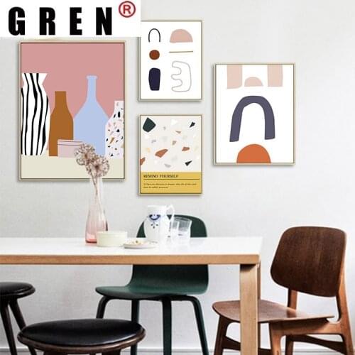 GREN Nordic Abstract Vase Geometric Canvas Painting Wall Art Painting Print Poster Picture Bedroom Living Room Home Decor
