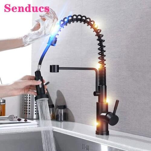 Touch Spring Kitchen Faucet Senducs Black Bronze Sensor Pull Out Kitchen Mixer Tap Quality Brass Touch Spring Kitchen Faucets