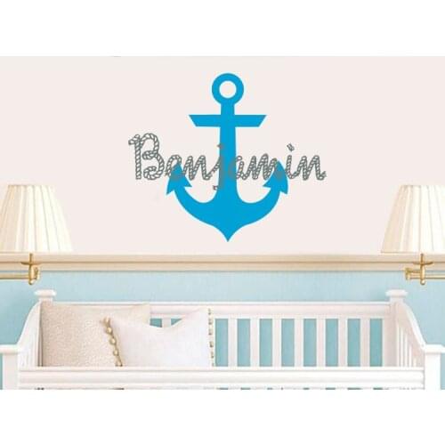 Anchor Rope Vinyl Wall Decal Sticker Custom Name Decals Personalized Boy Name Anchor Decor Baby Nursery Art Vinilos Paredes A515