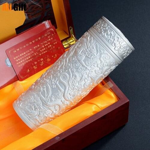 High Grade Full Silver Thermos Mug Embossed Jiulong Silver Cup S999 Inner Tank Silver Suit Gift Cup