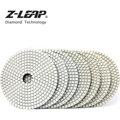 Z-LEAP 5 Inch 125mm Wet Diamond Polishing Pads Flexible Sanding Disc Stone Marble Granite White Bond 7pcs Mix Grit Abrasive Tool
