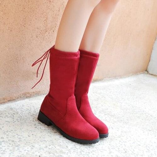 PXELENA Women Autumn Mid Calf Boots Low Heels Faux Suede Slip On Casual Comfort Shoes Female Round Toe Riding Boots Plus Size 43