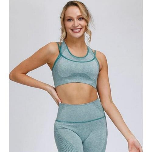 Womens Fitness Sports Yoga Bra Seamless Breathable Two-Story Design Gym Sports Bra Push-Ups Sports Bra