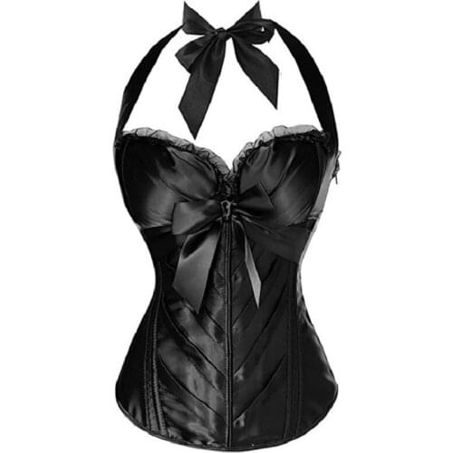 2021 Black White Women Corset Satin Bustier Plastic Boned Lace Up Sexy Overbust Waist Cincher Tummy Control Slim Body Shapewear