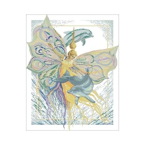 23045 Dancing with Dolphins Needlework,For Embroidery,DIY 14CT Unprinted Arts Cross stitch kits Set Cross-Stitching Home Decor